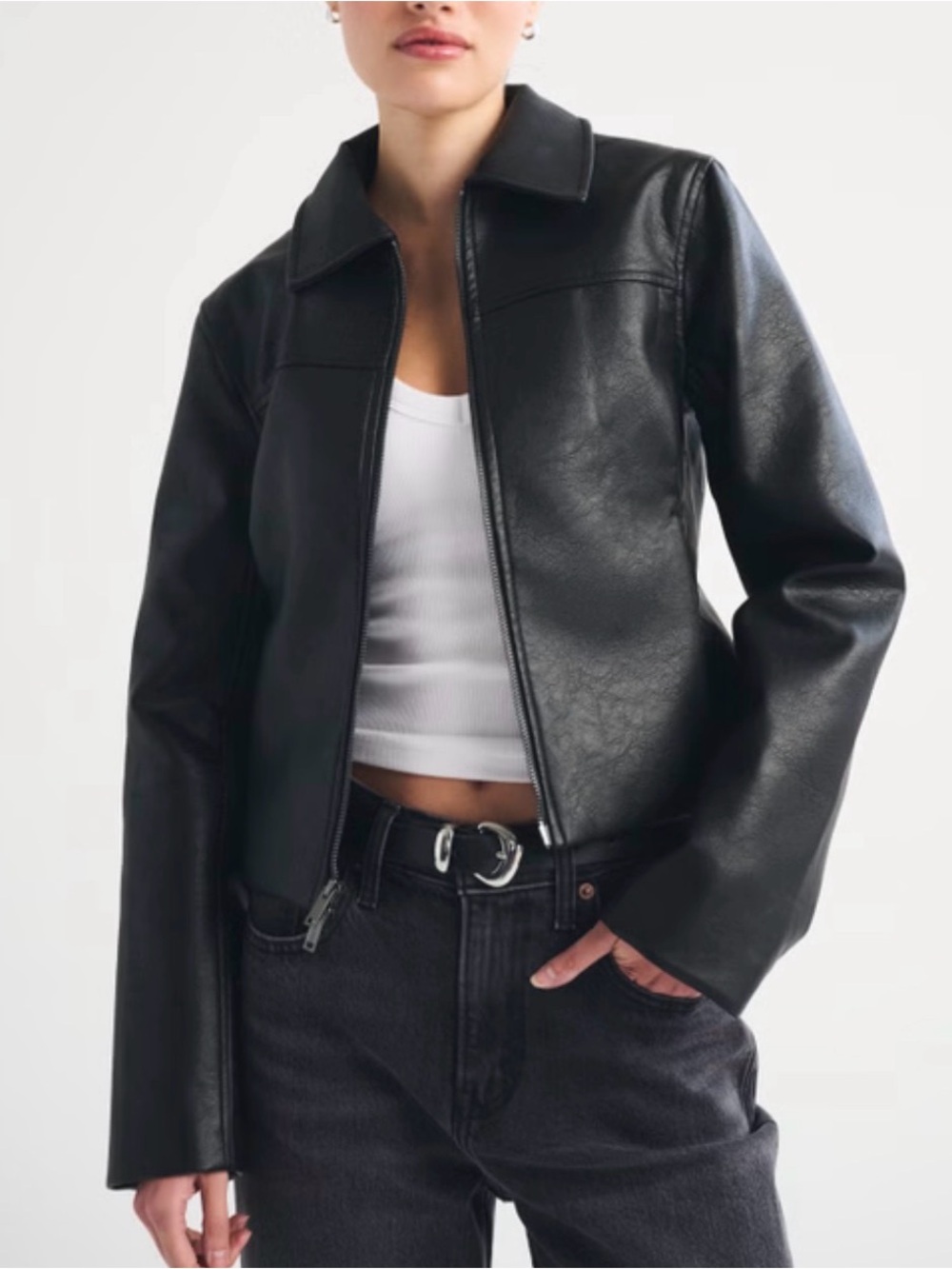 Abercrombie & Fitch Black Slim Zip Up Vegan Leather Jacket Goth Grunge 90s Y2K